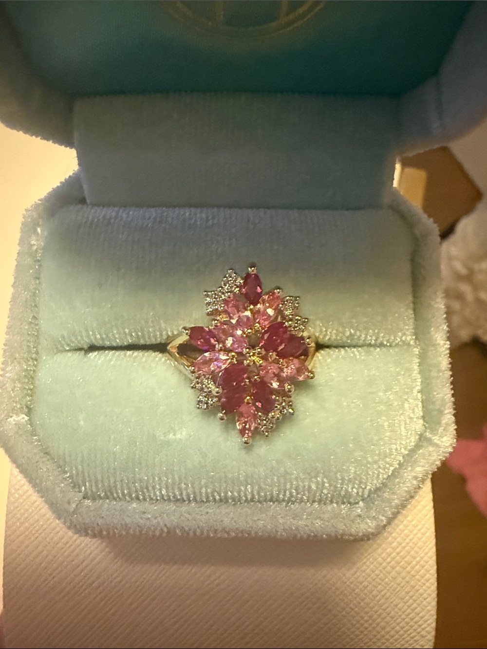 Pink Floral Cluster Ring with Sparkling Accents